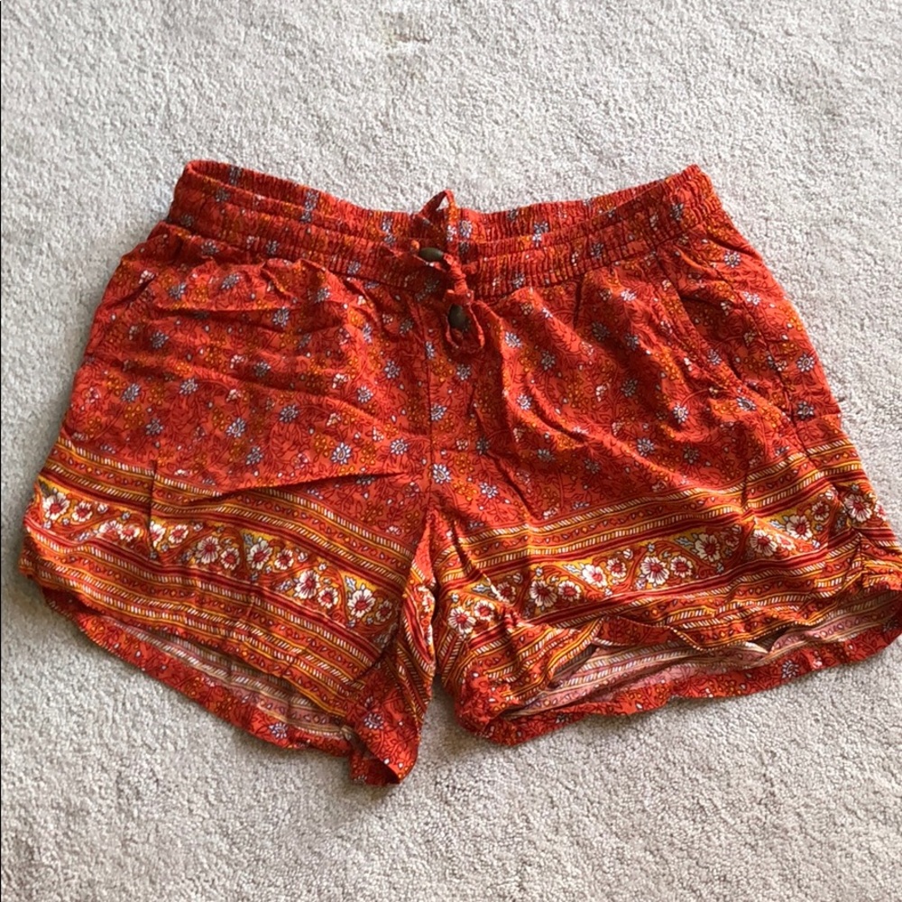 Red-Orange Patterned Shorts